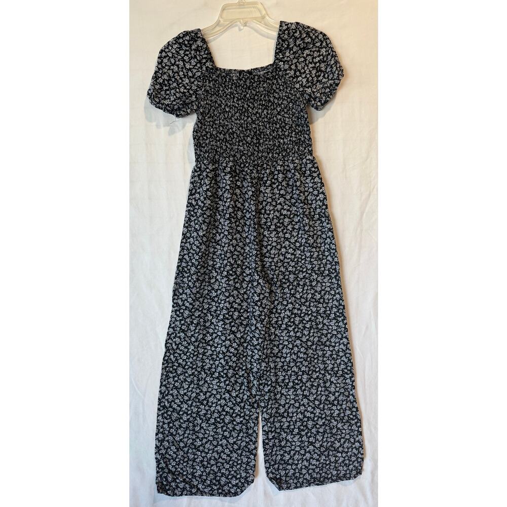 Girl's Art Class Black Floral print smocked puff sleeve jumpsuit XL 14 spring - Picture 2 of 8